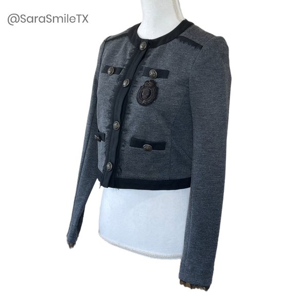 HAUTE HIPPIE Charcoal Gray Skull Crested Cropped Jacket - Picture 6 of 13